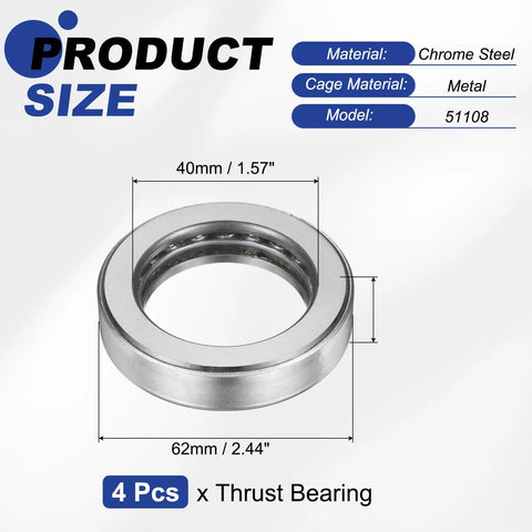 Four Pack Thrust Tapered Roller Bearings With Full Complement Balls, 1.57 Inch Bore, 2.44 Inch Outer Diameter, 0.55 Inch Width, Chrome Steel Case Hardened, Built Tough High Temp Wear Resistant Bearings, 4 pcs