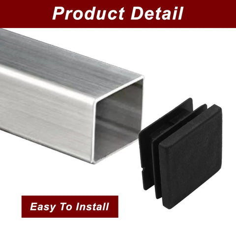12 Pack One And One Quarter Inch Square Plastic End Caps And Plugs with open metal tubing for DIY furniture projects.