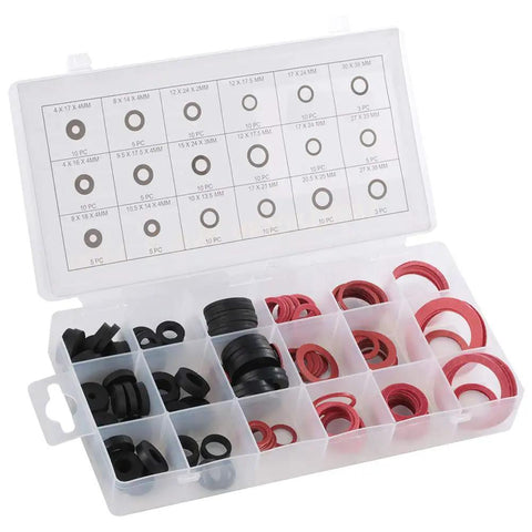 141Piece NBR Tap Seal Washer Plumbing Gasket Assortment Kit With Handy Organizer Box Including Gasket Retaining Rings For Taps Valves Pumps Auto Parts Air Cylinders And Bearings visible in open box