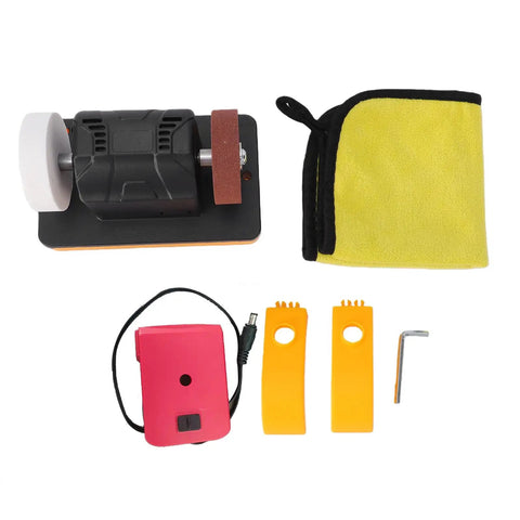 Heavy Duty Mini Bench Grinder With 3 Inch Grinding Wheel, Portable Cordless Angle Tool For Polishing And Sharpening with accessories.