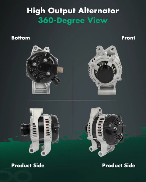 360-degree view of Plug And Play Alternator Replacement For Ford Escape 2013 2014 2015 2016 2017 2018 2019 1 5L 1 6L 12V 150Amp CW 6 Groove Pulley OE Style High Performance Auto Part Replaces 11636 1042102330 CJ5T10300BB CJ5Z10346D, showing front, bottom, and side angles.