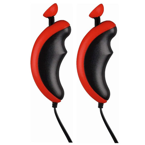 Two red and black remote controls for It's Spidey Time Slot Car Race Track Set With Spidey And Spin Cars Battery Powered Beginner Toy