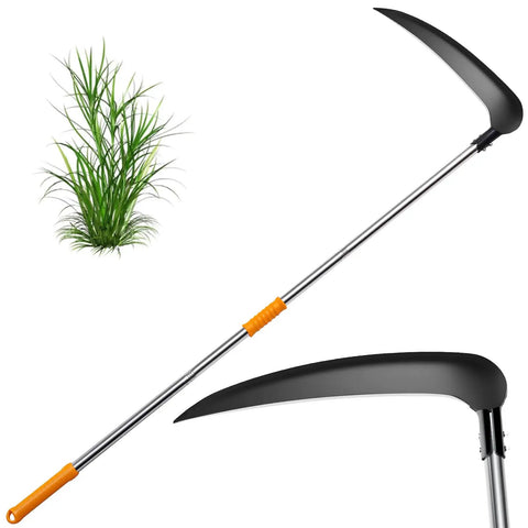20 Inch Scythe Tool For Grass Cutting With Adjustable Dual Hand Grip, 3 Stainless Steel Poles, Professional Grade Blade, 61-Inch Reach