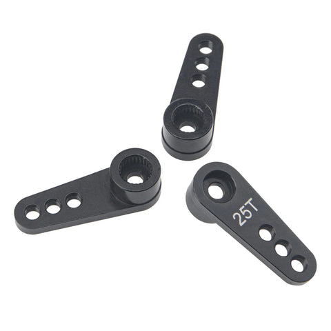 Beefy Metal 25T Servo Horn 25 Teeth Steering Arm For 1/8 And 1/10 RC Cars And Trucks, black aluminum, CNC machined, 3 pieces