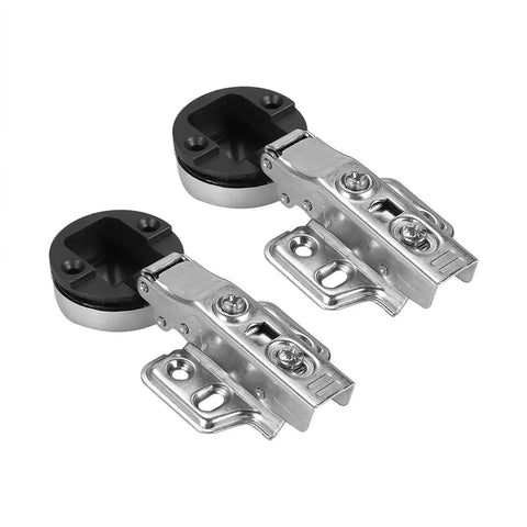 Soft Close Cupboard Hinge Set For Glass Cabinets And Wardrobes, Cold Rolled Steel, 2 Pack, screws included, angled view