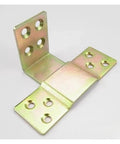 Heavy Duty Bed Hinges With Plug In Furniture Connectors Built Tough For Long Lasting Support And Dead Simple Tool Free Setup Includes 4 Pair Premium Metal Fasteners For Couches And Beds, showing gold metal hinge.