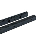 Solid Build 1.25 Module Helical Gear Rack With Matched Steel Pinion Set For CNC Routers And Shop Projects Right Handed Spiral Teeth 22X25mm Size View of black gear racks with grooves.
