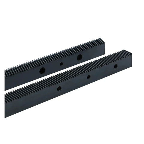Solid Build 1.25 Module Helical Gear Rack With Matched Steel Pinion Set For CNC Routers And Shop Projects Right Handed Spiral Teeth 22X25mm Size View of black gear racks with grooves.
