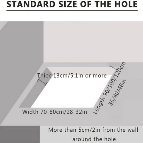 Standard size hole dimensions for Hella Smooth Electric Pull Down Attic Ladder Built Heavy Duty With Slick Carbon Steel Frame.
