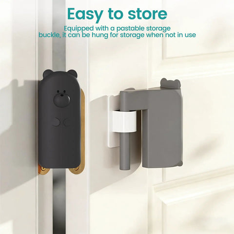 Cute Bear Door Pinch Guard Kit With Silencer Cushions showing bear-shaped door stopper and storage buckle