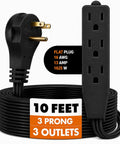 Flat Plug Wall Hugger Extension Cord 10 Foot Black With 3 Outlets Grounded Indoor Power Cord 16 Gauge 3 Conductor Heavy Duty 13A 125V Angled Plug Low Profile for Home Office TV Desk Dorm, black 10 ft 3-outlet cord