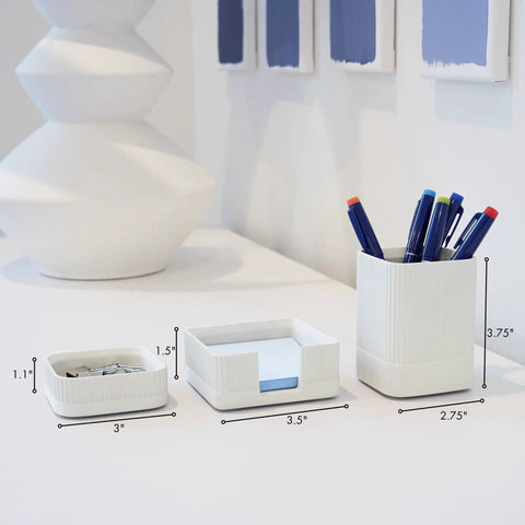 Concrete desk organizer set of 3 with pen, clip and sticky note holders for office with industrial vibe