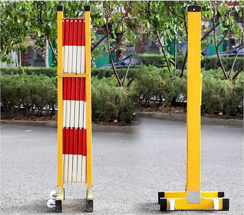 Heavy Duty Retractable Safety Barricade With Mobile Traffic Guardrail and Adjustable Foldable Pet Fence Lock in Outdoor Security for Construction Sites No Sweat Weather Resistance Legit Build Quality, compact folded view.