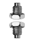 Two Piece Floor Jack Handle Bolt Set For Three And Four Ton Horizontal Hydraulic Jacks With 12 By 1.75 Precision Threads showing two silver heavy-duty bolts.