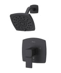 Deckard Matte Black Shower Faucet Set With Dope Multi Function Showerhead Square Modern Design Pressure Balance Single Handle Bathroom Fixtures LG897DAB Premium Quality showing square shower head and handle