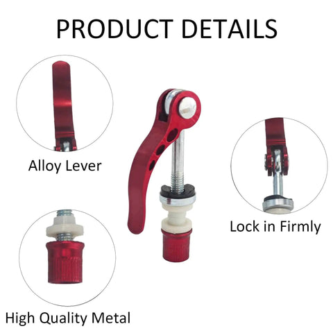 4 Pack 6mm Bike Seatpost Quick Release Pins Alloy Seatpost Clamp Bolts Universal Binder Skewer for Mountain and Road Bikes Replacement Parts Black and Red.