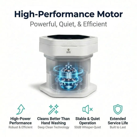 High-performance motor for Portable Folding Washing Machine With 12 L Mini Capacity perfect for college dorms or studio living.