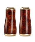 Upgrade Your Gear With This Premium Burl Rosewood Fishing Reel Handle Knob Replacement, Featuring An Ergonomic Lightweight Design Perfect For Long Days At The Lake And Smoother Casting Action. Set of 2 burl rosewood fishing reel handle knobs, brass-capped, front view.