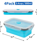 Collapsible Silicone Food Storage Set With Lid And Air Vent For On The Go, Foldable Lunch Containers, Four Piece Blue Set, 27 Ounce.