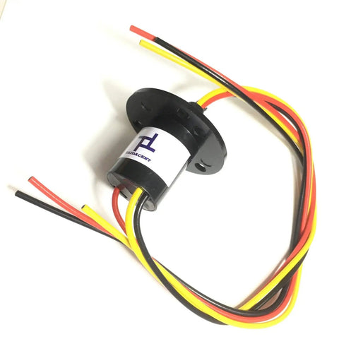 3 To 5 Wire Electrical Slip Ring 15A 22mm Rotary Collector Ring With 360 Degree Rotation Gold Gold Contacts Durable Commutator Joint For PTZ Cameras Data And Image Transmission High Current 30A Variant Available, black flange view with wires