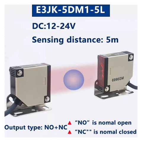 5-Meter Detection Gate Safety Photocell Sensor for Garage Doors with DC12-24V, front view showing sensing distance of 5 meters