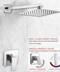 Chrome Shower Faucet Set With Rough In Valve Luxury Bathroom Rain Shower System Square Stainless Steel Showerhead