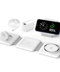 Dope 3 In 1 Foldable Magnetic Wireless Charger Dock For iPhone, Watch, And AirPods displayed with phone showing charge status