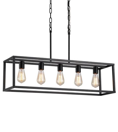 Black Rectangle Kitchen Island Light With Five Linear Pendant Fixtures Modern Industrial Chandelier For Dining Room