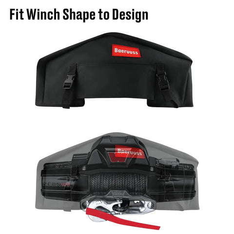 Heavy Duty UV-Resistant Waterproof Winch Cover For Electric Winches, black design fitting ZEON 10S, 600D Oxford fabric protection.