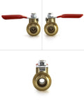 Three Pack Heavy Duty Brass Ball Valve Set, 1/4 Inch NPT Male to 1/4 Inch Female Threads, 180 Degree Handle front view