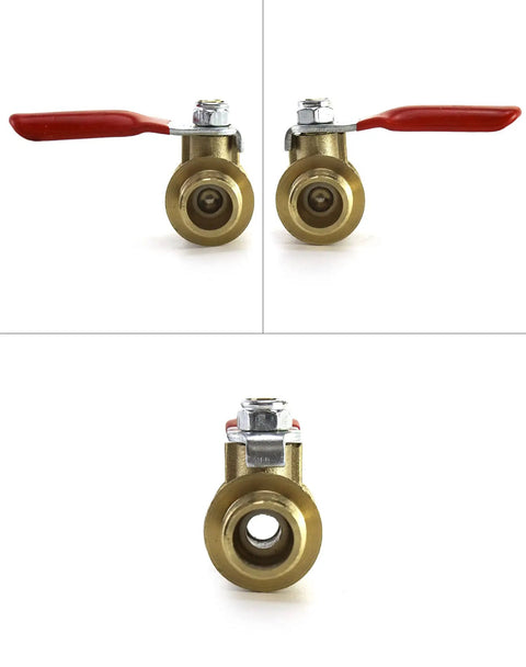 Three Pack Heavy Duty Brass Ball Valve Set, 1/4 Inch NPT Male to 1/4 Inch Female Threads, 180 Degree Handle front view