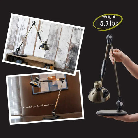 LED Desk Lamp With Metal Swing Arm, 1500 Lumens, Vintage Industrial Reading Light With Gesture Control showcased on desk