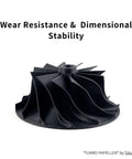 Black turbine impeller printed with Fibreheart PPA-CF Carbon Fiber Nylon 3D Filament for heavy-duty strength and heat resistance.