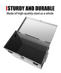 Built Like A Tank Stainless Steel Battery Box For RV Trailers And Deck Ready Boats With Locking Watertight Cover heavy-duty open view showing interior features.