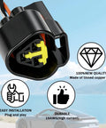 Built Tough Heavy Duty Waterproof Auto Connectors 5 Pack 3 Pin Male Female Wiring Harness close-up of black connector with yellow pins