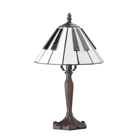 16-Inch Etienne Stained Glass Lamp With Black And White Piano Keys Shade, Retro Candlestick Table Light For Desk Or Nightstand