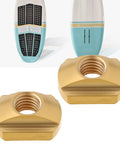 Close-up of Solid M8 Brass Hydrofoil T Nuts for Water Sports Tracks 20x8mm and 20x14mm for windsurfing and kitefoiling gear.