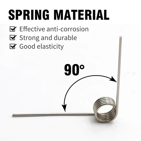10 Pack Small Stainless Steel Torsion Springs 50mm Long 1.2mm Thick 11.4mm OD With 5 Turns And 120 Degree Rotation close-up