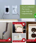 Clear Outlet Cover Box For Baby Safety on wall with cables, showing easy lock feature and spacious design, 1 pack