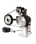 Shop Ready Heavy Duty Variable Speed Belt Sander And Knife Grinder With Vertical Horizontal Modes Three Polishing Wheels for metal and wood.