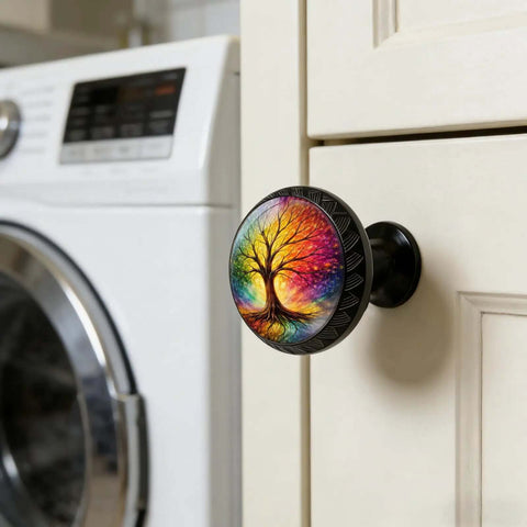 4 Pack Rainbow Tree Of Life Cabinet Knobs Acrylic Round Drawer Pulls on kitchen cupboard door