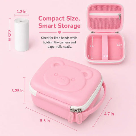 Kids Instant Print Camera Case With 3 Roll Paper Refills, Easy Carry Storage For Your Instant Photo Cameras, Fits Esoxoffore Dylanto Prograce Dududragon Careenoah Gktz ETIKEZ Yeehao Letshaha Enerhamp Anchioo Ytetch Amzelas Weefun Meetrye U. pink PU case 5.5 x 4.7 x 3.25 in, holds camera and paper rolls