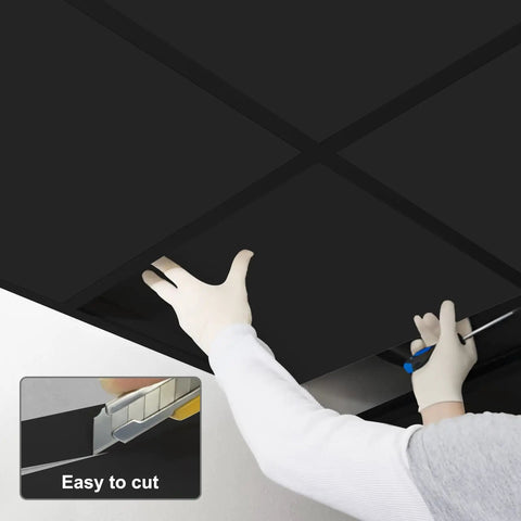 Installation of Smooth Black Drop Ceiling Tile 2x2 Foot PVC Waterproof Washable and Fire Rated High Grade PVC Easy Drop In