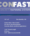 One Quarter Inch By Six Inch Blue Flat Phillips Concrete Screw Anchor With Drill Bit Included For Masonry Block Or Brick