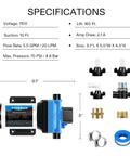 Water Pressure Pump With 70 PSI Diaphragm, 5.5 GPM 110V High Flow Workhorse and accessories shown with specifications