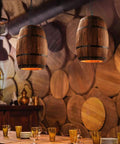 Antique Wood Wine Barrel Pendant Lamp Rustic Hanging Ceiling Light For Bar Kitchen And Cellar E26 Max 60W Bulbs Not Included