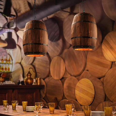 Antique Wood Wine Barrel Pendant Lamp Rustic Hanging Ceiling Light For Bar Kitchen And Cellar E26 Max 60W Bulbs Not Included