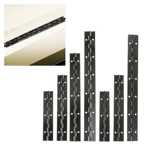 Beefy Stainless Steel Piano Hinge With Holes, Continuous Cabinet Door Hinge 200x30x1 mm for DIY projects, displayed on surface.