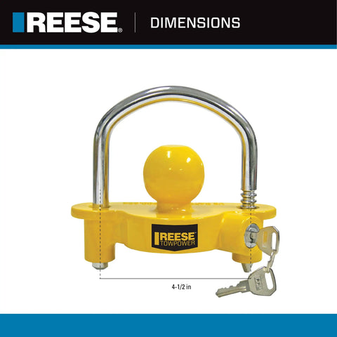 Heavy Duty Universal Trailer Coupler Lock Keeps Your Rig Locked Down Tight Against Theft And Weather Adjustable Steel Shackle, 4.5 in, yellow.