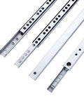Close-up of Two Way Full Extension Drawer Slides With 17mm Metal Rails and Ball Bearings, 214mm Length, highlighting metal build and design.